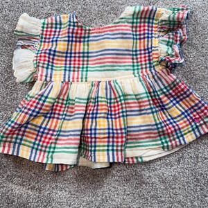 Pink Chicken New York Baby Girl Rainbow Plaid Flutter Sleeve Top 3/6M‎